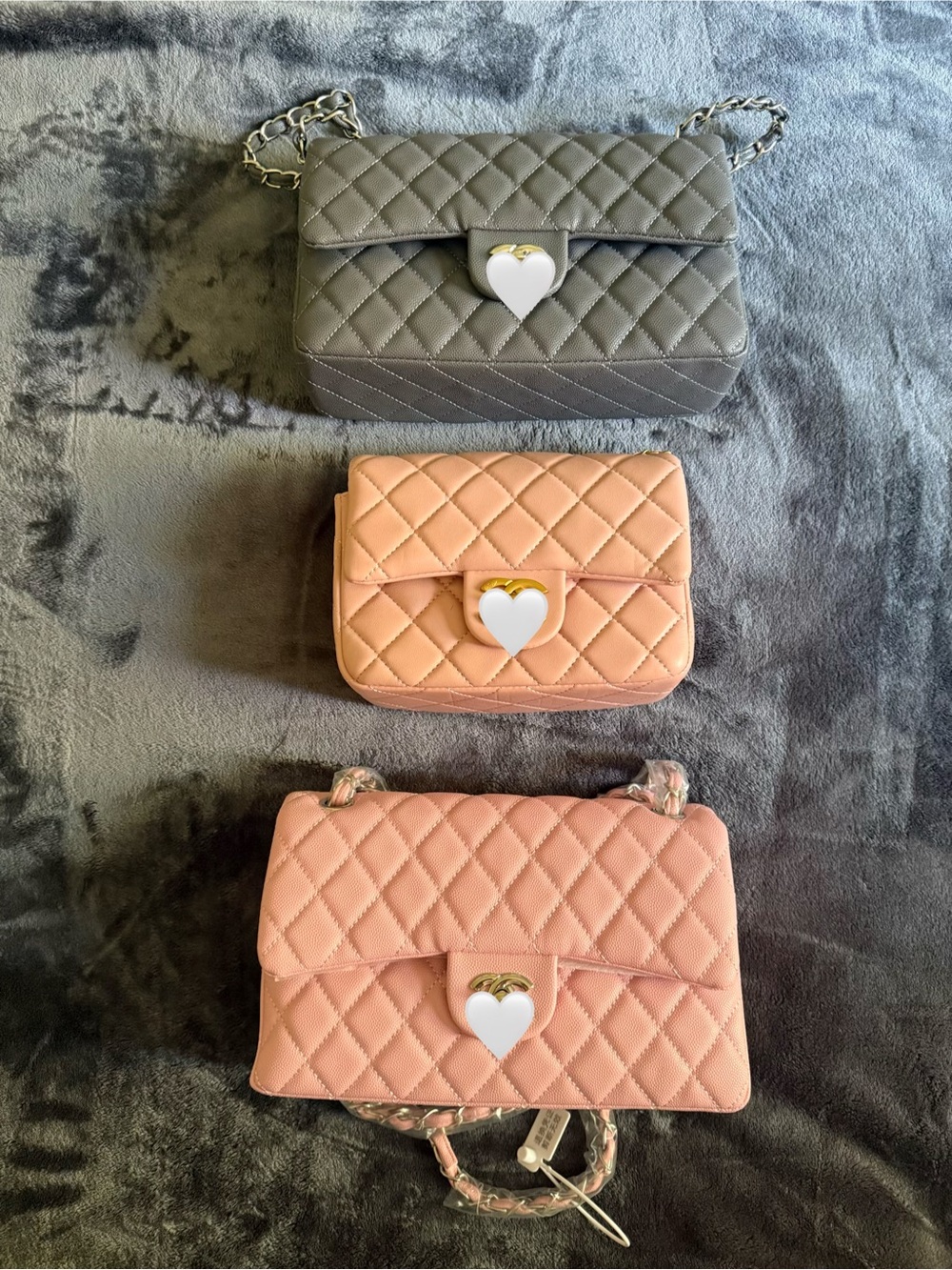 designer inspired Quilted Heart-Clasp Shoulder Bag - Gray & Pink
